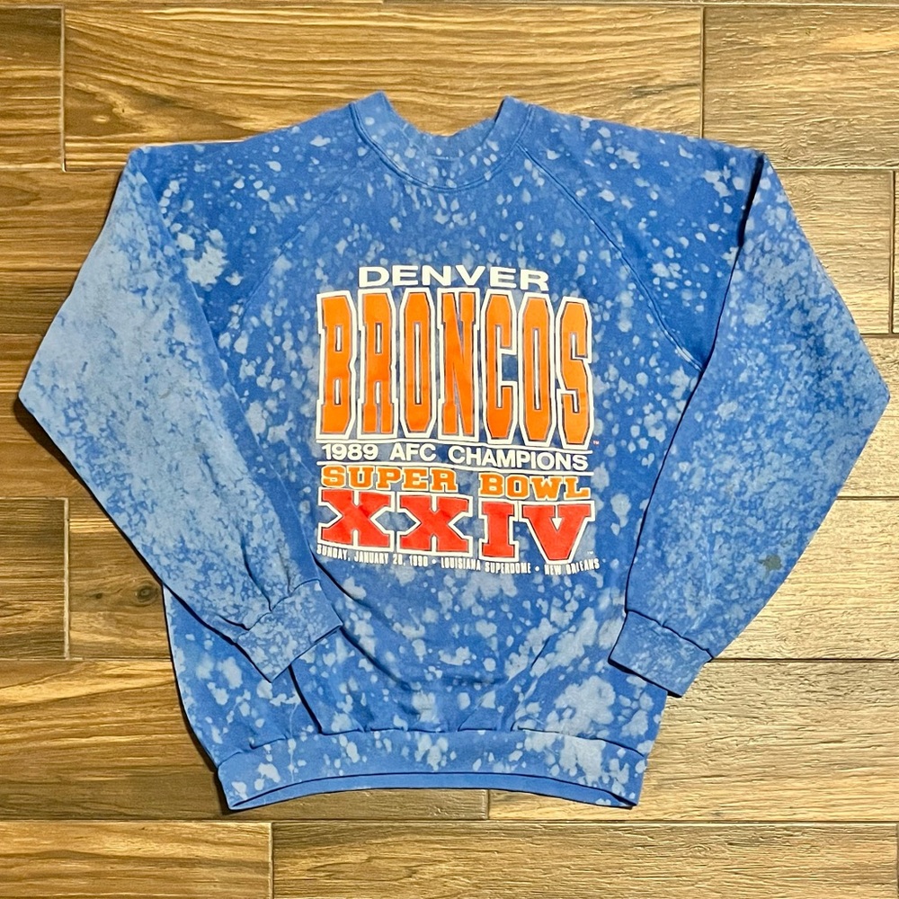 Trench Sweater Blue Denver Broncos 1989 AFC Champions Crewneck Size XL‎ Vintage